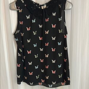 LC Lauren Conrad Black Sleeveless Blouse with Butterfly Print